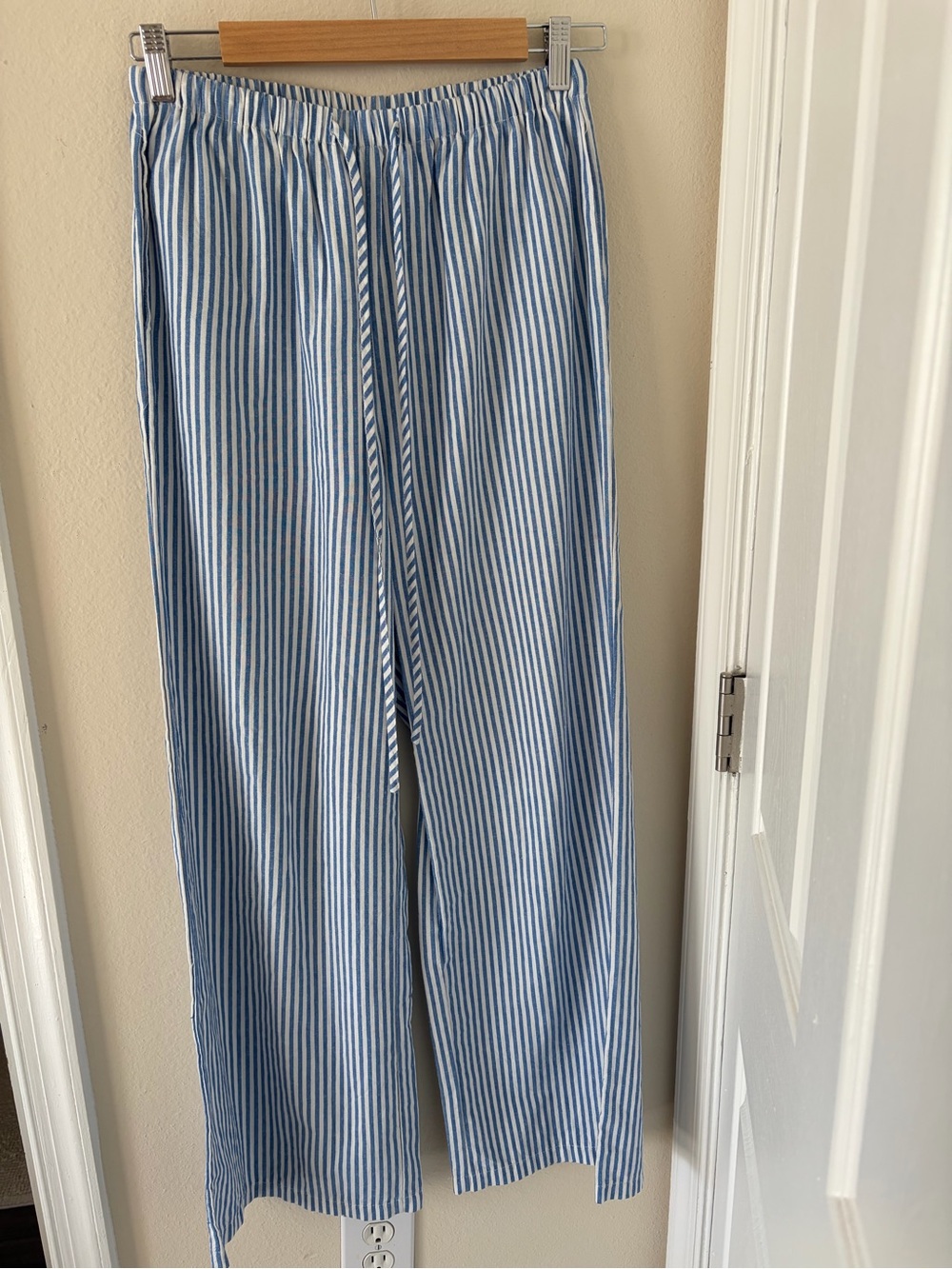 Light Blue & White Striped Wide Leg Pants